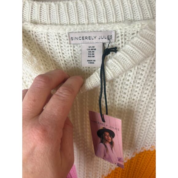 Sincerely Jules Colorblock Pink/Orange Oversized Knit Sweater M 8-12 NEW - Picture 3 of 5